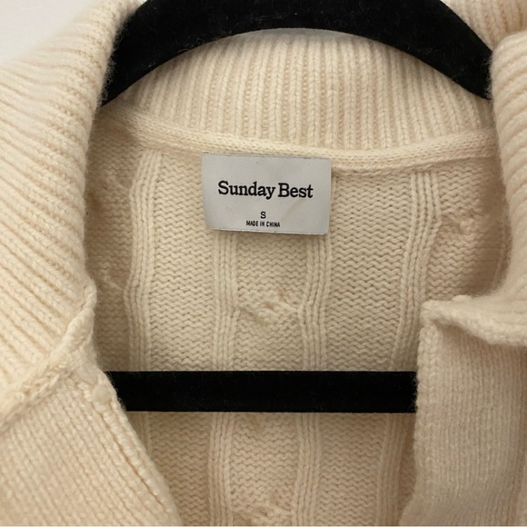 Aritzia Sunday Best Cropped Cable Knit Polo Sweater - Picture 4 of 4